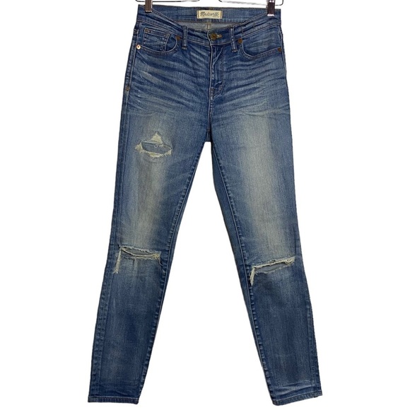 Madewell High Riser Skinny Stretch Jeans Distressed Whiskering Fading 26 - Picture 1 of 15